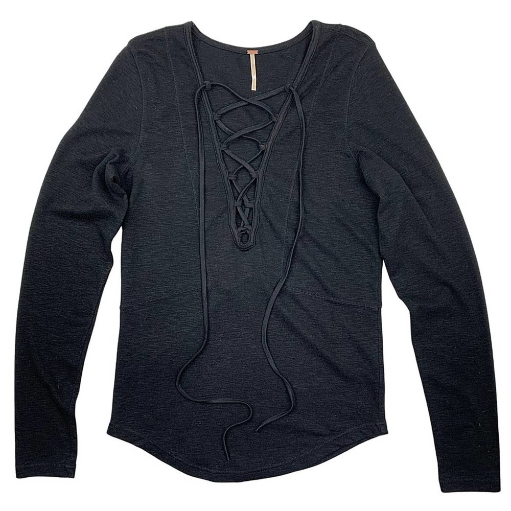 Free People Black Lucky Lace-Up Sweater Top - Picture 9 of 14